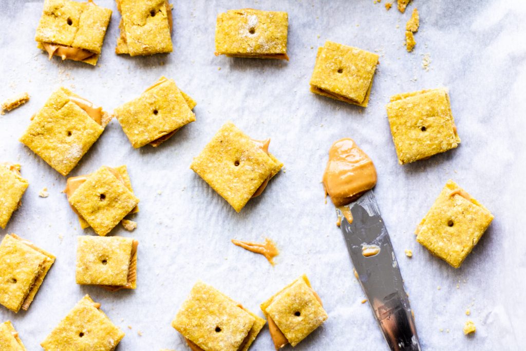 orange square crackers with peanut butter
