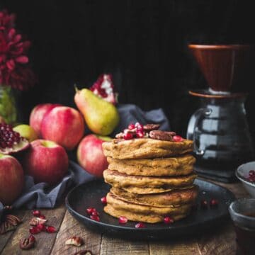 stack of vegan pumpkin pancakes