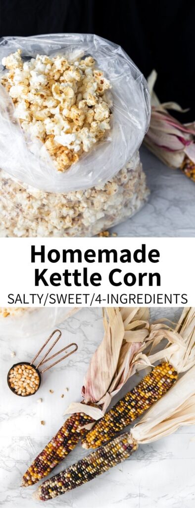 This recipe should how to make kettle corn, at home! This sweet and salty treat tastes just like the classic festival snack, and is made with only four ingredients. Ready in 5 minutes, it's full of festive flavors and perfect for sharing.Â 