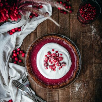 overhead shot of vegan cranberry custard pie