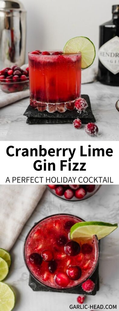 This Cranberry Gin Fizz is a great Thanksgiving or Christmas cocktail, but delicious any time of year! Made with cranberry sauce, fresh lime, gin, and sparkling lime water it's a refreshing and festive drink.Â 
