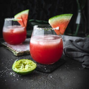 salted watermelon margarita in a short glass