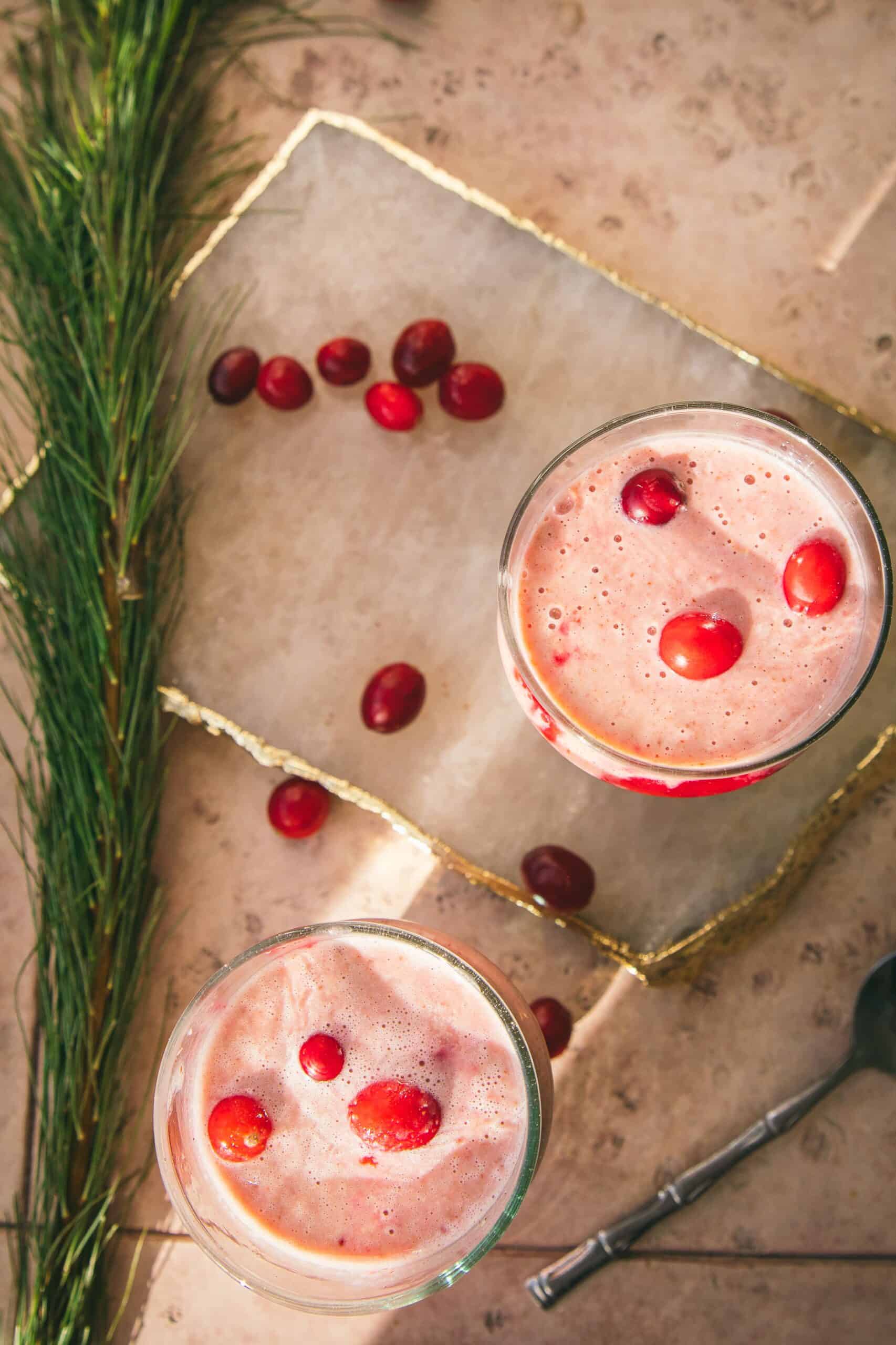 two cranberry orange smoothies.